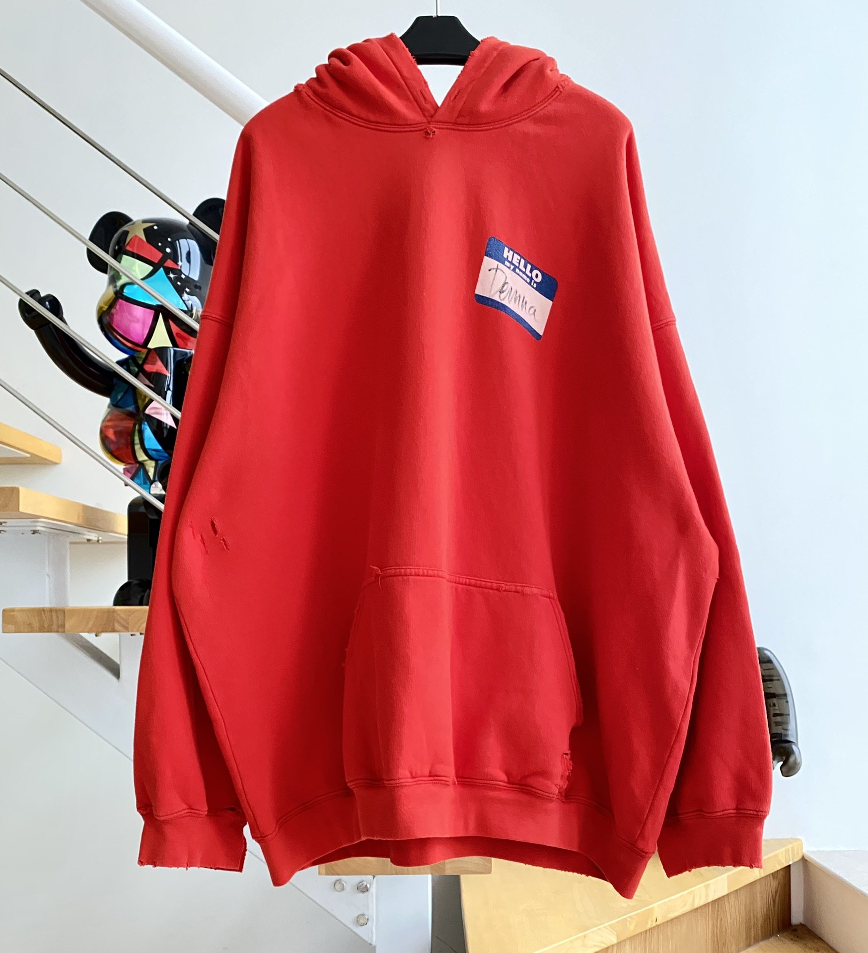[계단집] 발렌시아가 대미지 후드티 레드 balenciaga