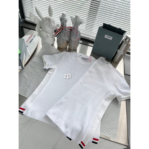 TJ공장 톰브라운 면 와플 티셔츠 화이트 Thombrowne