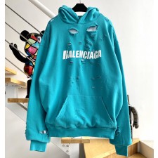 [계단집] 발렌시아가 흰색 모노그램 대미지 후드티 라이트 블루 balenciaga