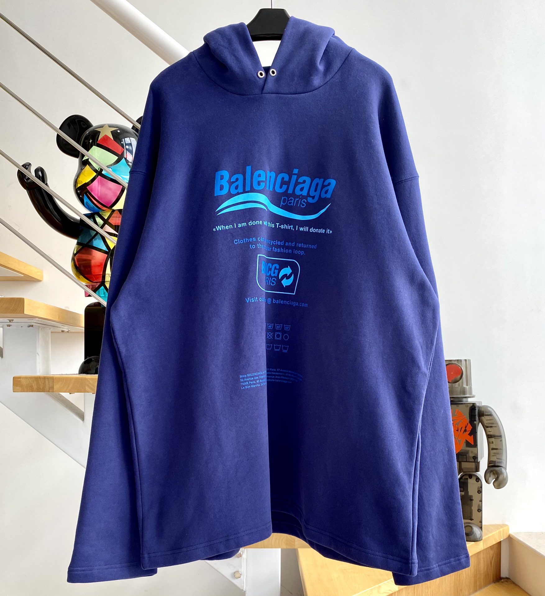 [계단집] 발렌시아가 웨이브 환경 보호 후드티 블루 balenciaga