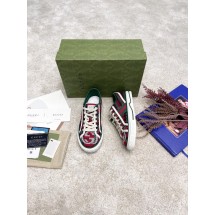 [327] 구찌&디즈니 Tennis 1977 앞 큰 GG 로고 하운즈 투스 자카드 로우탑 스니커즈 레드 Gucci
