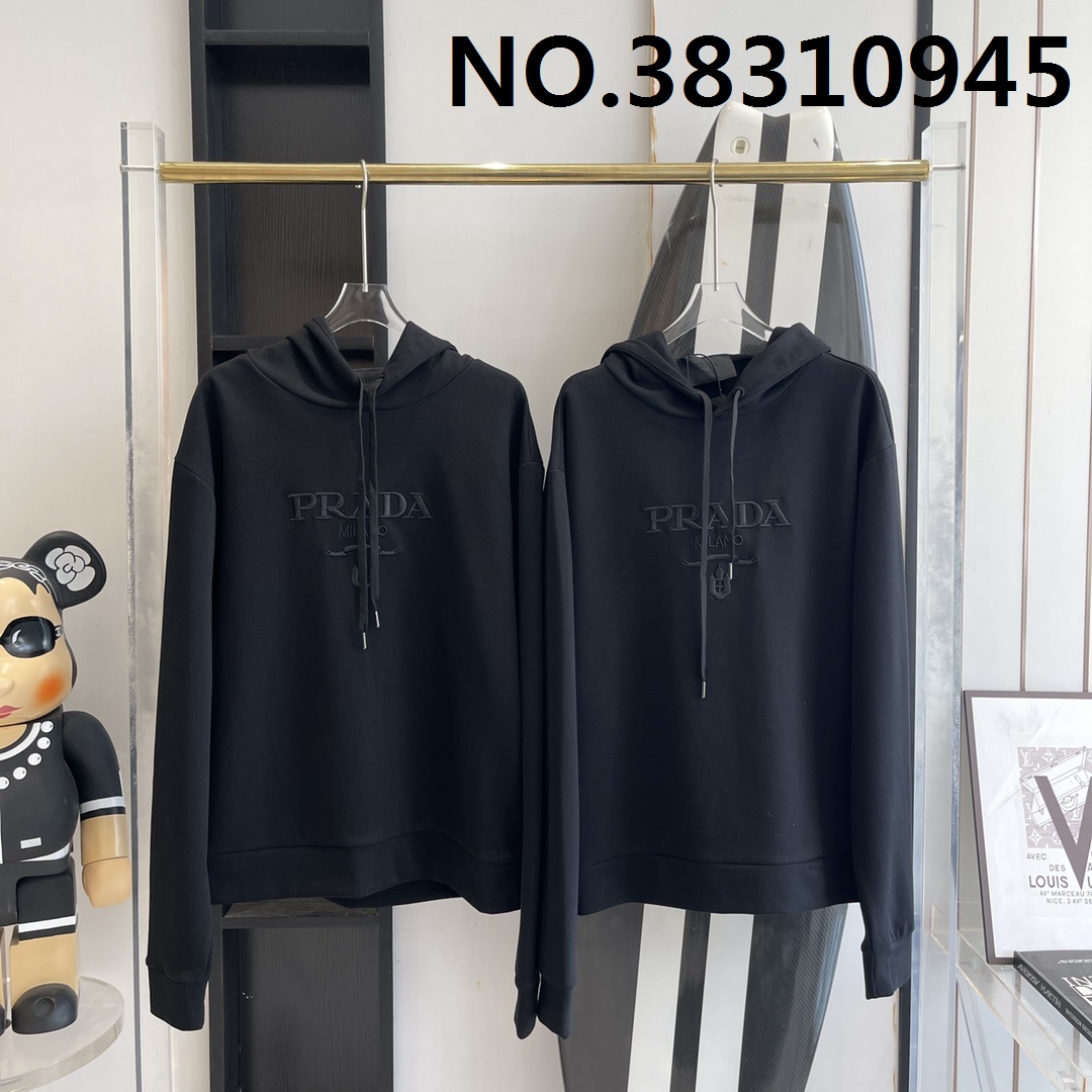 V공장 프라다 모노그램 자수 후드티 블랙 Prada