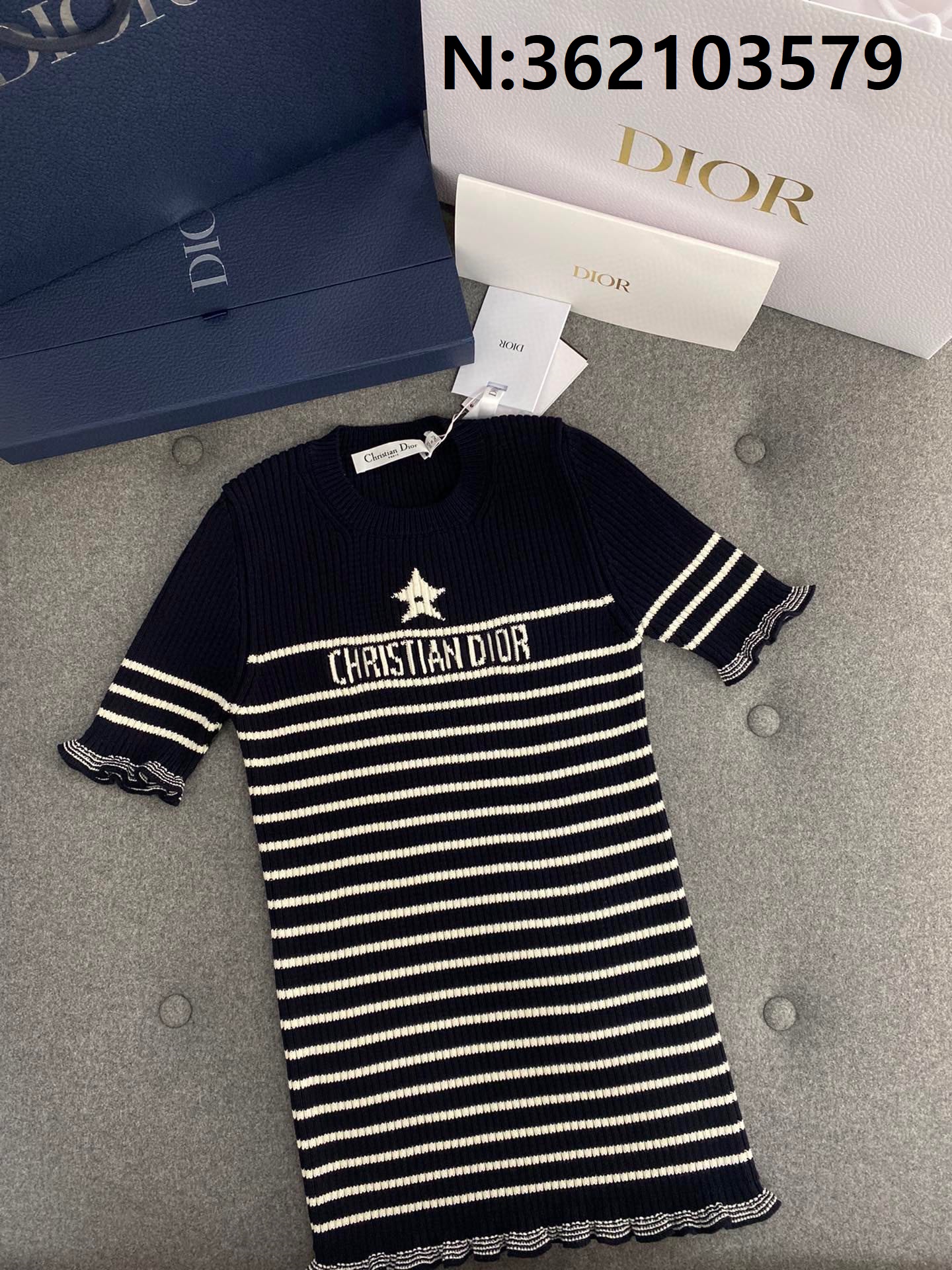 TJ공장 디올 크리스천 자카드 별 여성용 스트라이프 반팔티 Dior