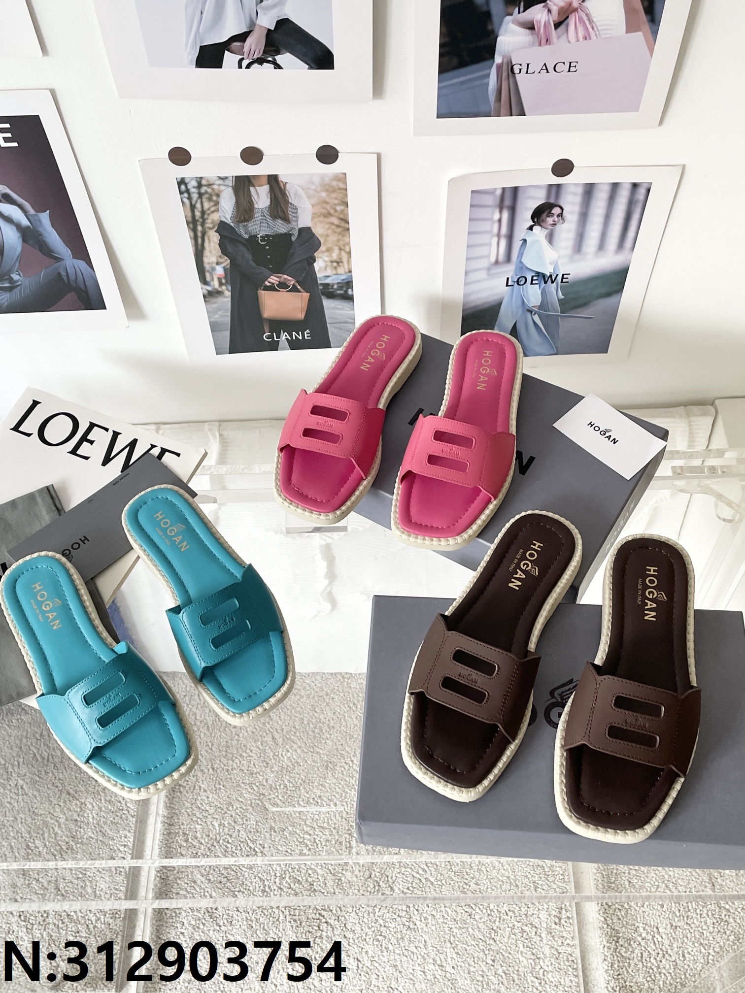 [152] 호간 레더 모노그램 슬리퍼 3컬러 1.5cm