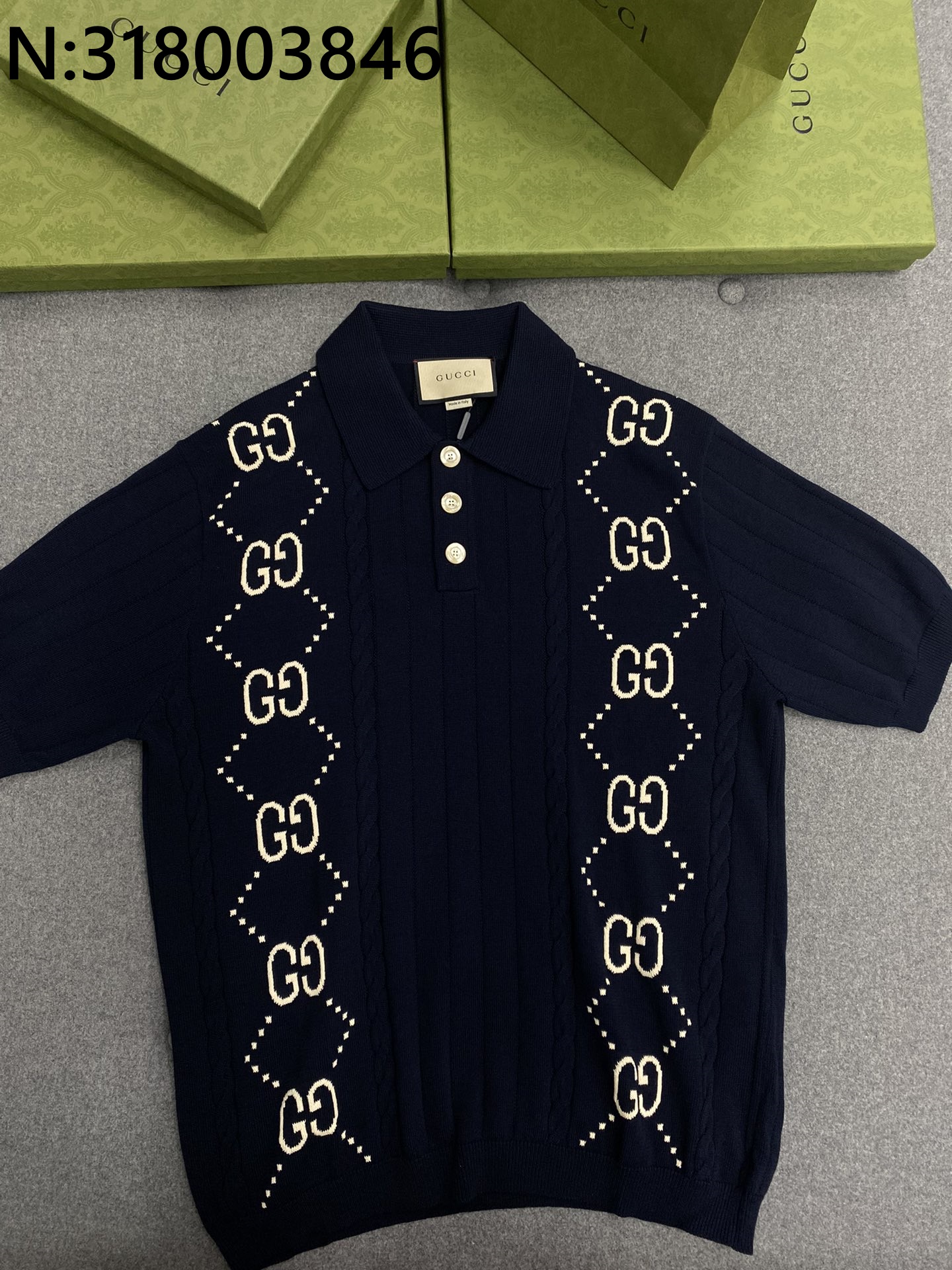 TJ공장 구찌 양쪽 GG로고 자카드 니트 반팔 폴로 네이비 Gucci
