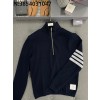 TJ공장 톰브라운 흰색 사선 완장 지퍼 니트 네이비 Thombrowne