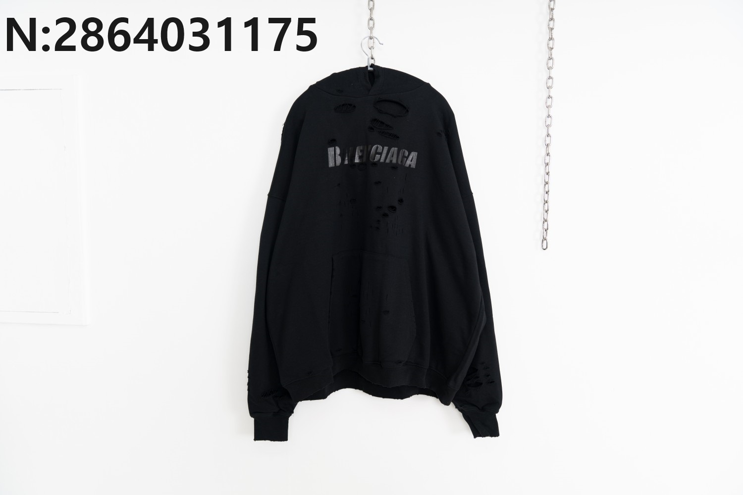 [사슬공장] 발렌시아가 블랙 모노그램 대미지 후드티 블랙 balenciaga