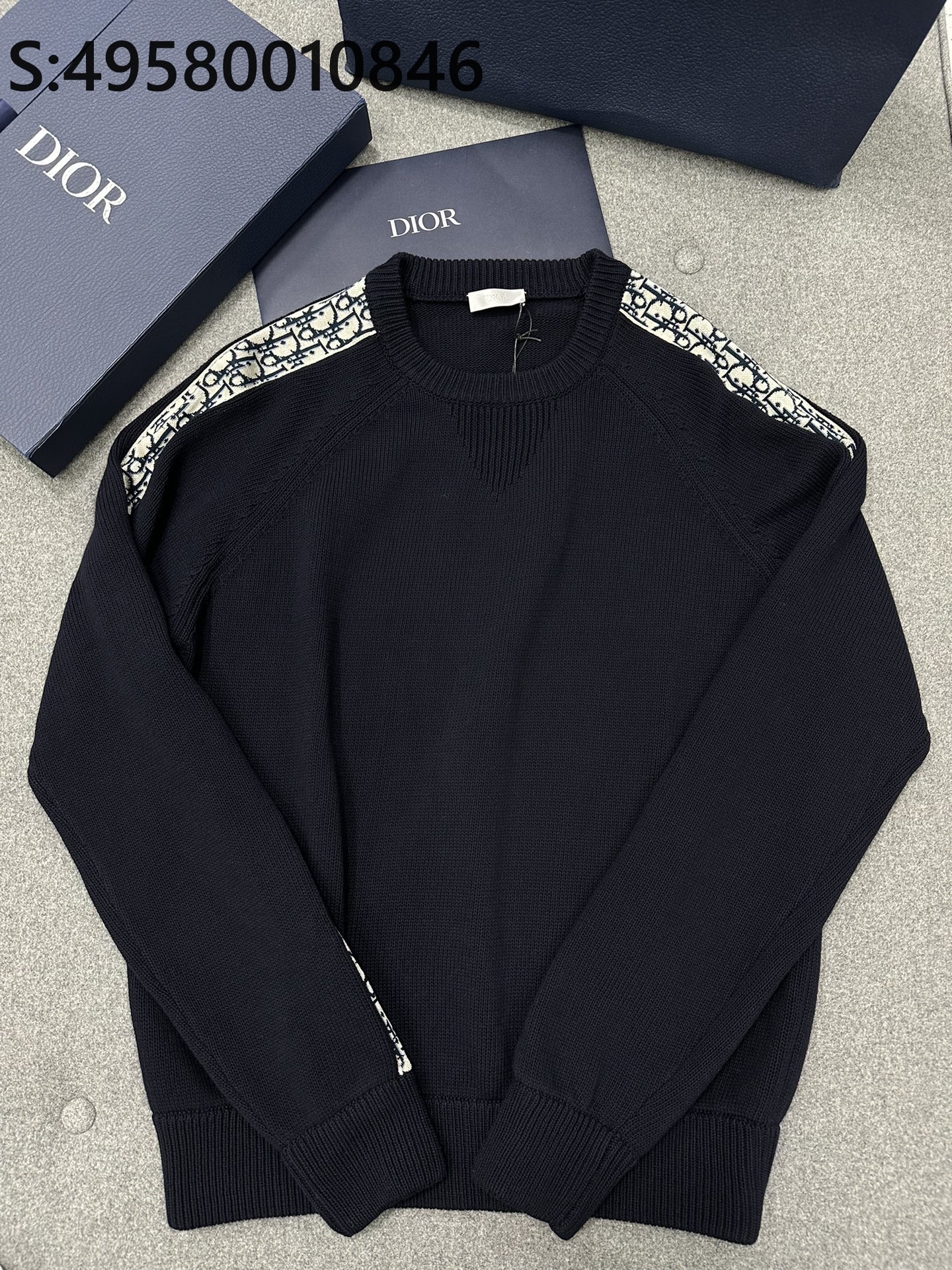 TJ공장 디올 소매 이음 오블리크 자카드 니트 네이비 Dior