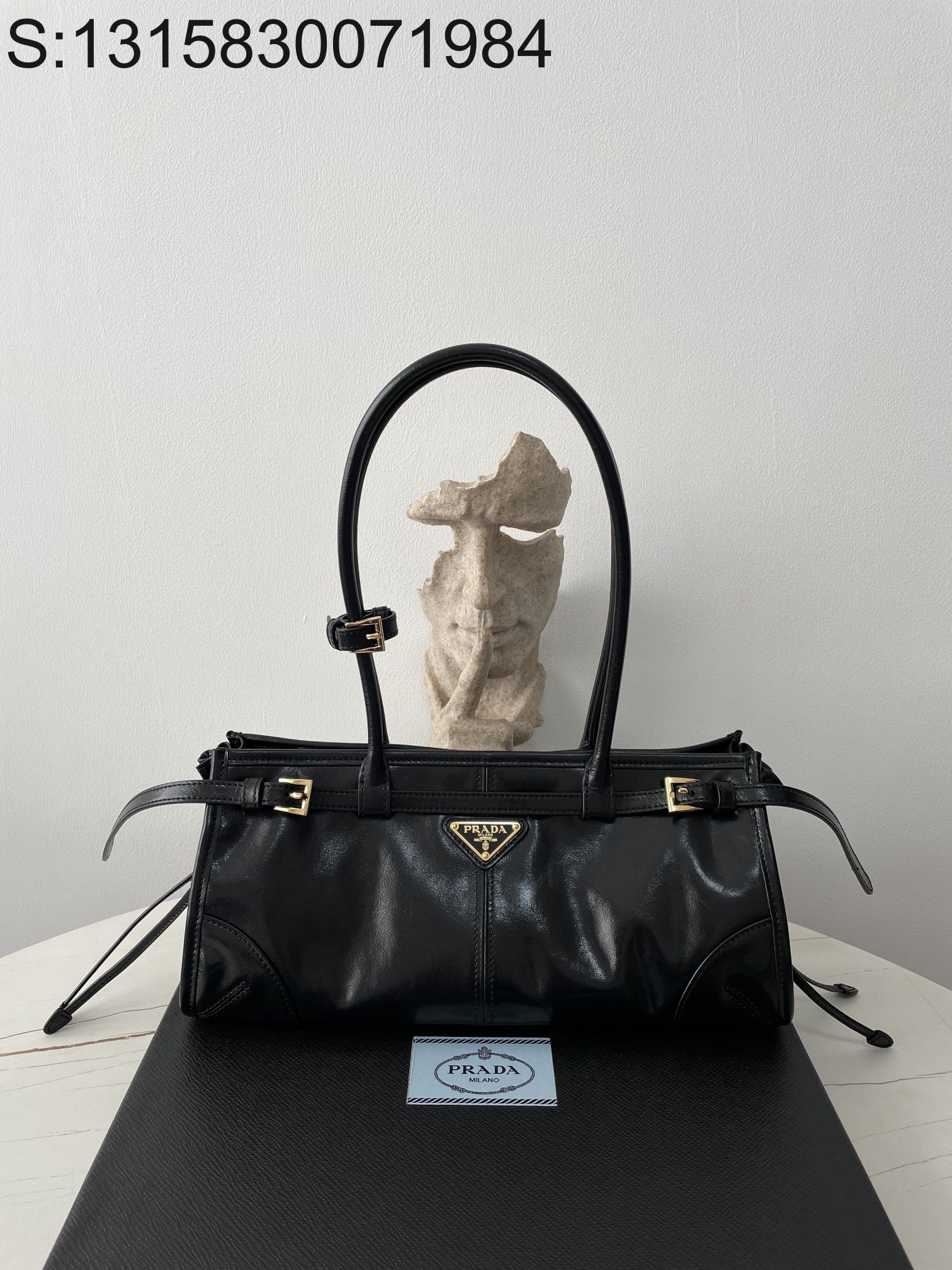 black frame 공장 프라다 보니 미디엄 가죽 핸드백 1BA426 32*15.5*12cm 블랙 