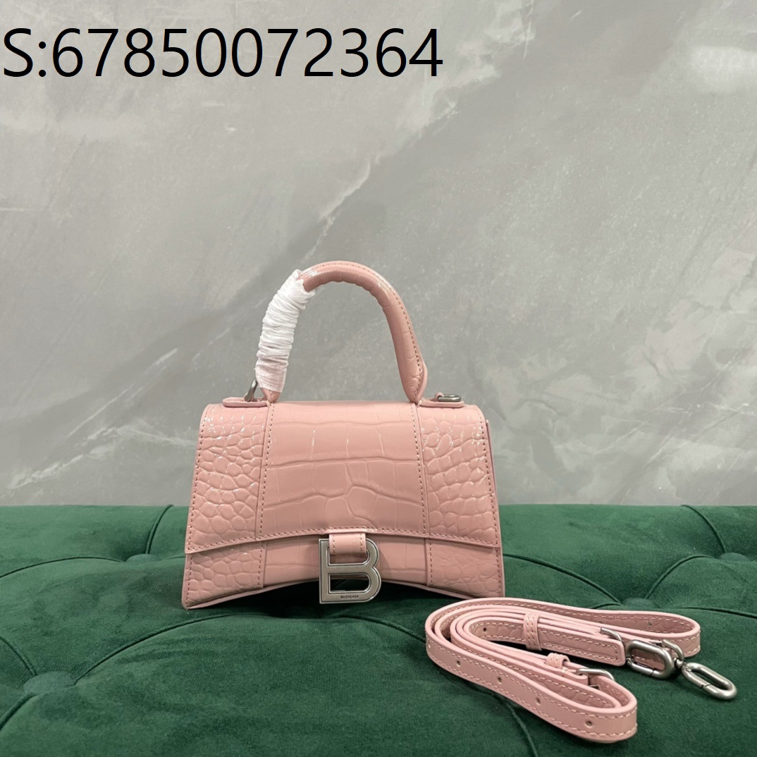 [dxg] 발렌시아가 아워글래스 크로커다일 엠보싱 핸들백 악어무늬 19*13*8cm 핑크 빈티지 실버 장식  