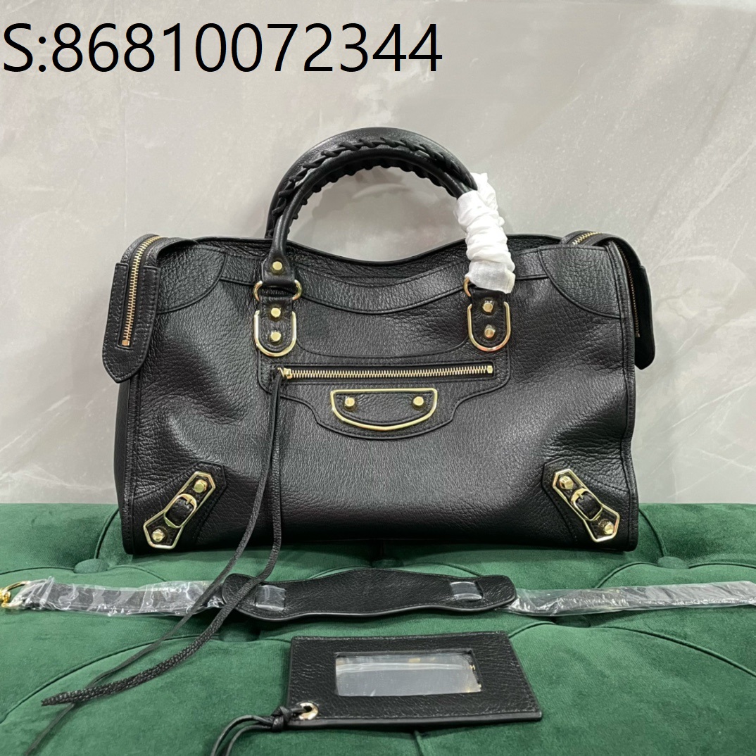 [dxg] 발렌시아가 르 시티 라지 백 38cm 블랙 샤이니 골드 장식 