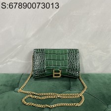 [dxg] 발렌시아가 아워글래스 크로커다일 엠보싱 월릿 온 체인 그린 악어무늬 19*12*5cm 빈티지 골드 장식 