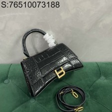[dxg] 발렌시아가 아워글래스 크로커다일 엠보싱 핸들백 악어무늬 블랙 23cm 빈티지 골드 장식  