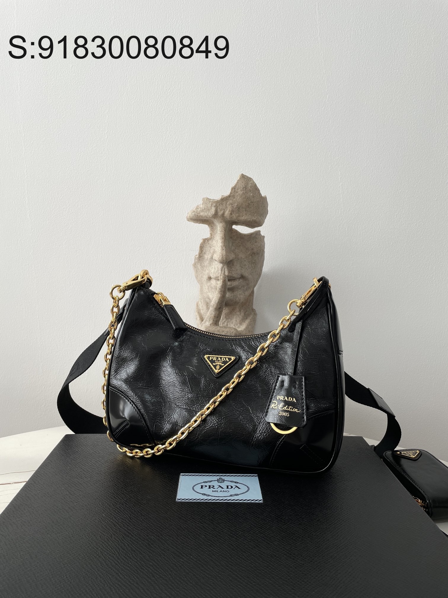 black frame 공장 프라다 리에디션 나플락 페이턴트 가죽 백 1BH204 22*18*6cm 블랙 