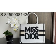 [JHL] 디올 북 토트 미디엄 백 미스 디올 그래피티 자수 36.6*27*16.5cm 화이트 