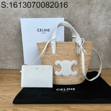 JXG 셀린느 틴 서플 클래식 파니에 라피아 21.5*22*13cm 화이트 로고 