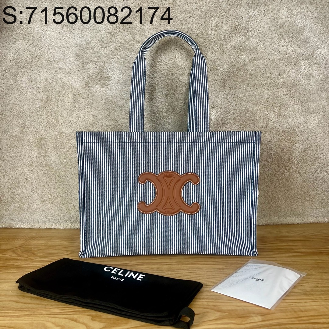 JXG 셀린느 라지 카바스 타이스 스트라이프 텍스타일 40*30*16cm 블루 
