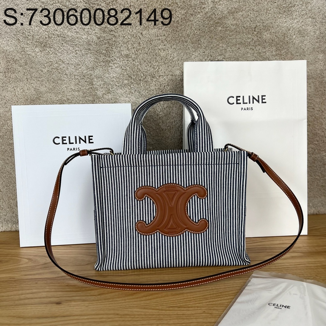 JXG 셀린느 스몰 카바스 타이스 스트라이프 텍스타일 네이비 블루 25*18.5*13cm 