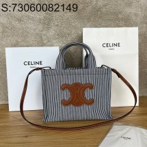 JXG 셀린느 스몰 카바스 타이스 스트라이프 텍스타일 네이비 블루 25*18.5*13cm 