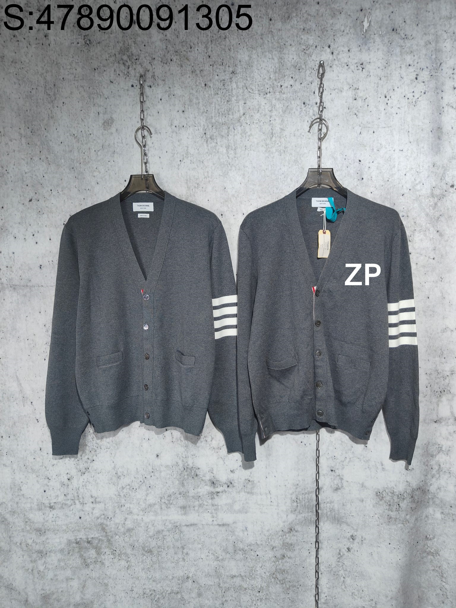 [사슬공장2] MKC171A 톰브라운 4bar 사선 순면 가디건 그레이 Thombrowne