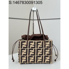 [니콜] 펜디 롤 FF 라피아 크로셰 쇼퍼 브라운 23*15*19cm 