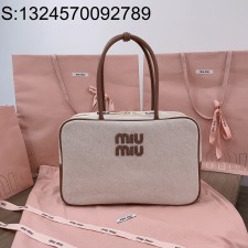 [JHL] 미우미우 캔버스 보 백 5BB117 34*23*12cm 베이지 브랜디 