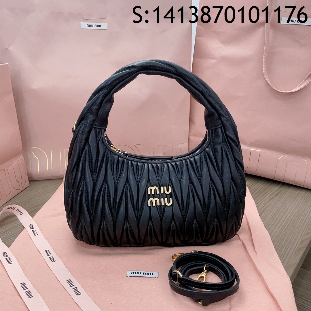 [JHL] 미우미우 완더 마테라쎼 나파 가죽 호보 백 5BC153 25*18*7cm 블랙 