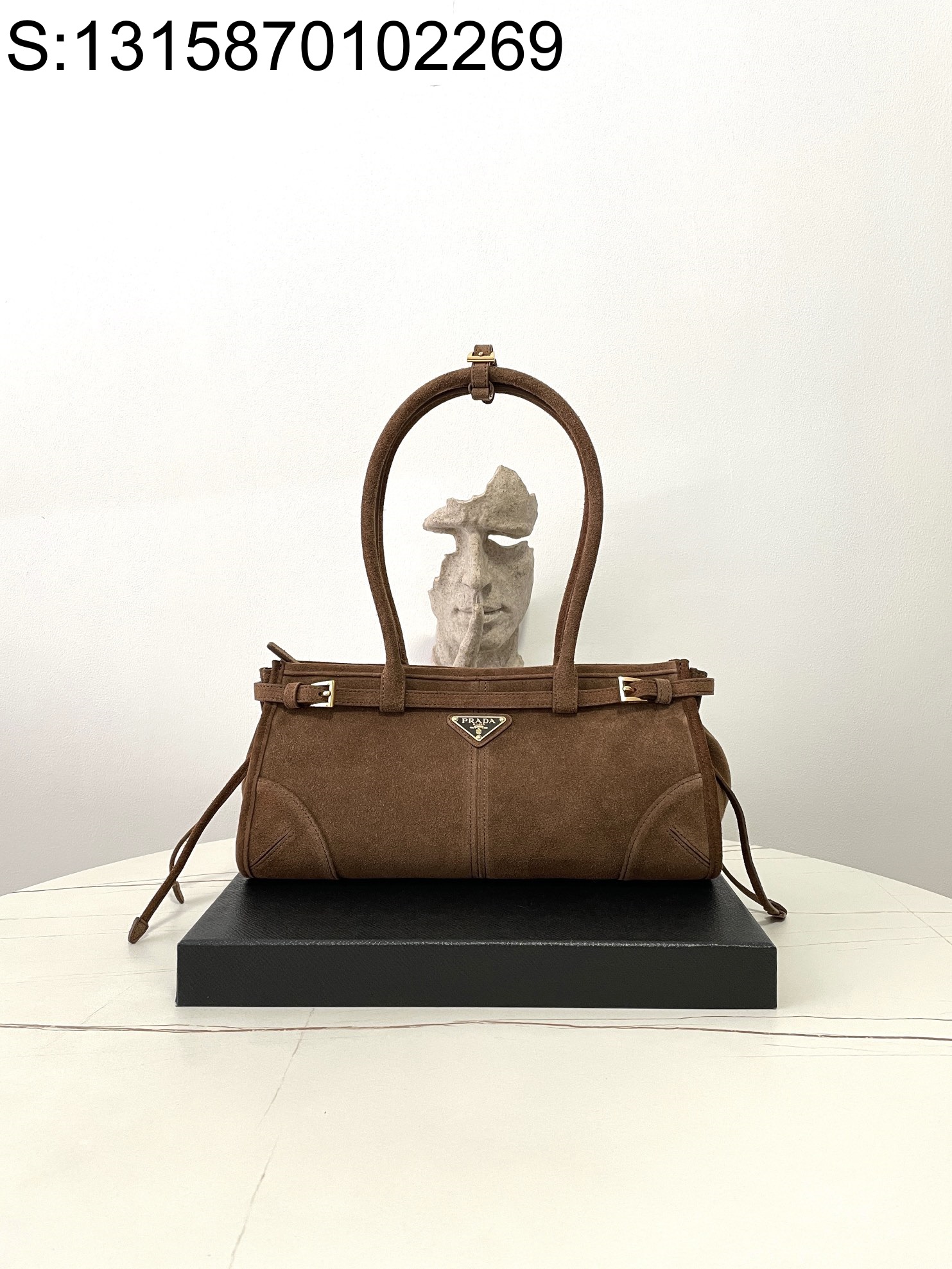 black frame 공장 프라다 보니 미디엄 스웨이드 핸드백 1BA426 32*15.5*12cm 브라운 