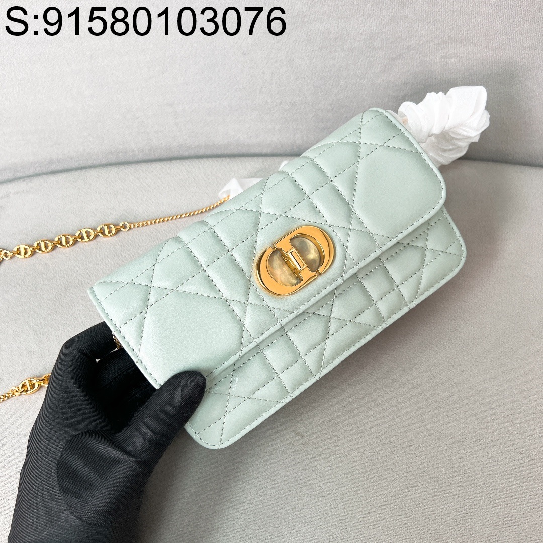 [JHL] 디올 미스 카로 파우치 체인 매크로까나쥬 램스킨 연그린 20*11.5*3.5cm  