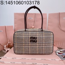 [JHL] 미우미우 캔버스 앤 레더 보 백 하운드투스 34*23*12cm 5BB117 