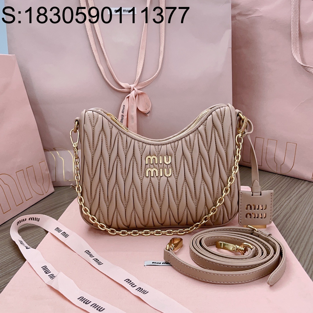 [JHL] 미우미우 마테라쎄 나파 가죽 숄더 백 5BH211 16.5*21*5.5cm 누드 