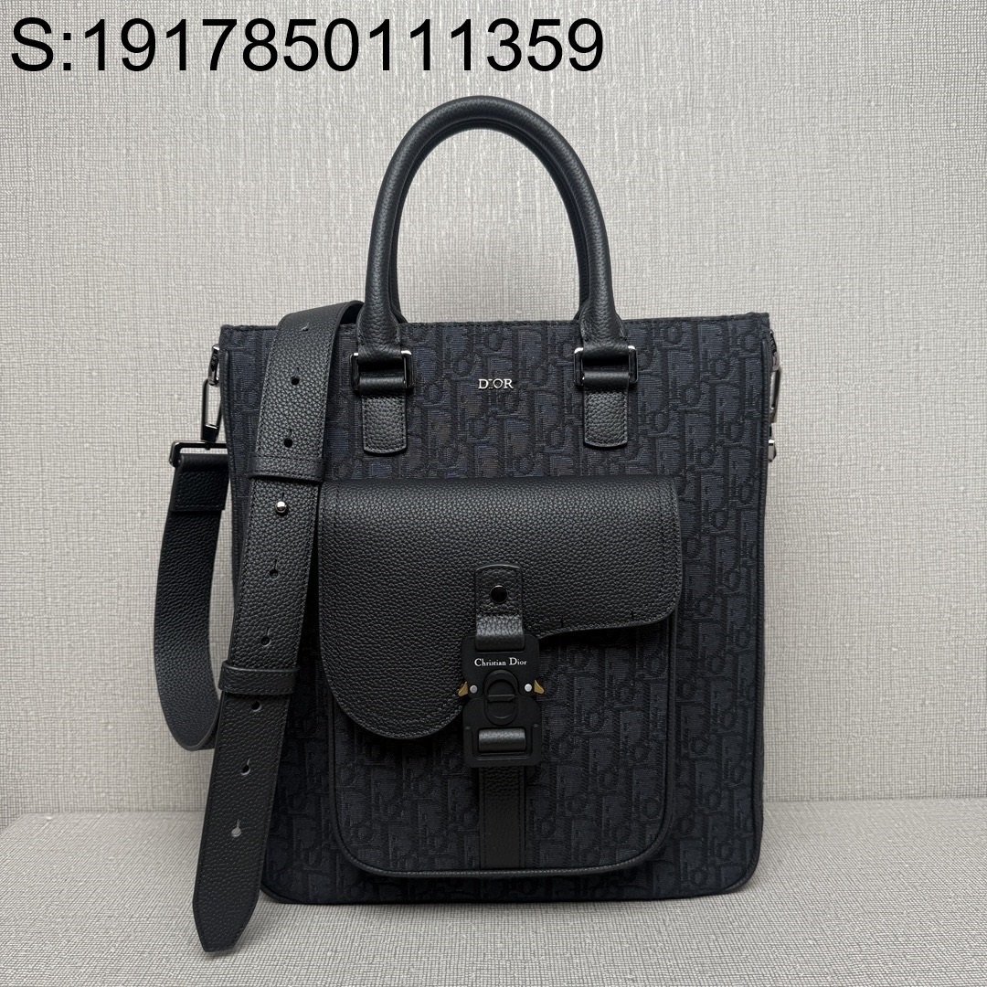 [JHL] 디올 새들 토트백 디올 오블리크 자카드 그레인드 카프스킨 블랙 32*36*13.5cm 