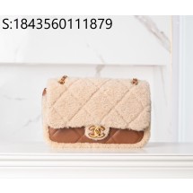 [JD] 샤넬 플랩백 시어링 램스킨 골드 메탈 베이지 브라운 24K CF 라지 16*23.5*7.5cm