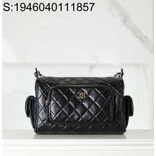 [JD] 샤넬 라지 카메라 케이스 샤이니 크럼플드 램스킨 골드 메탈 블랙 24K 18*24*17cm 