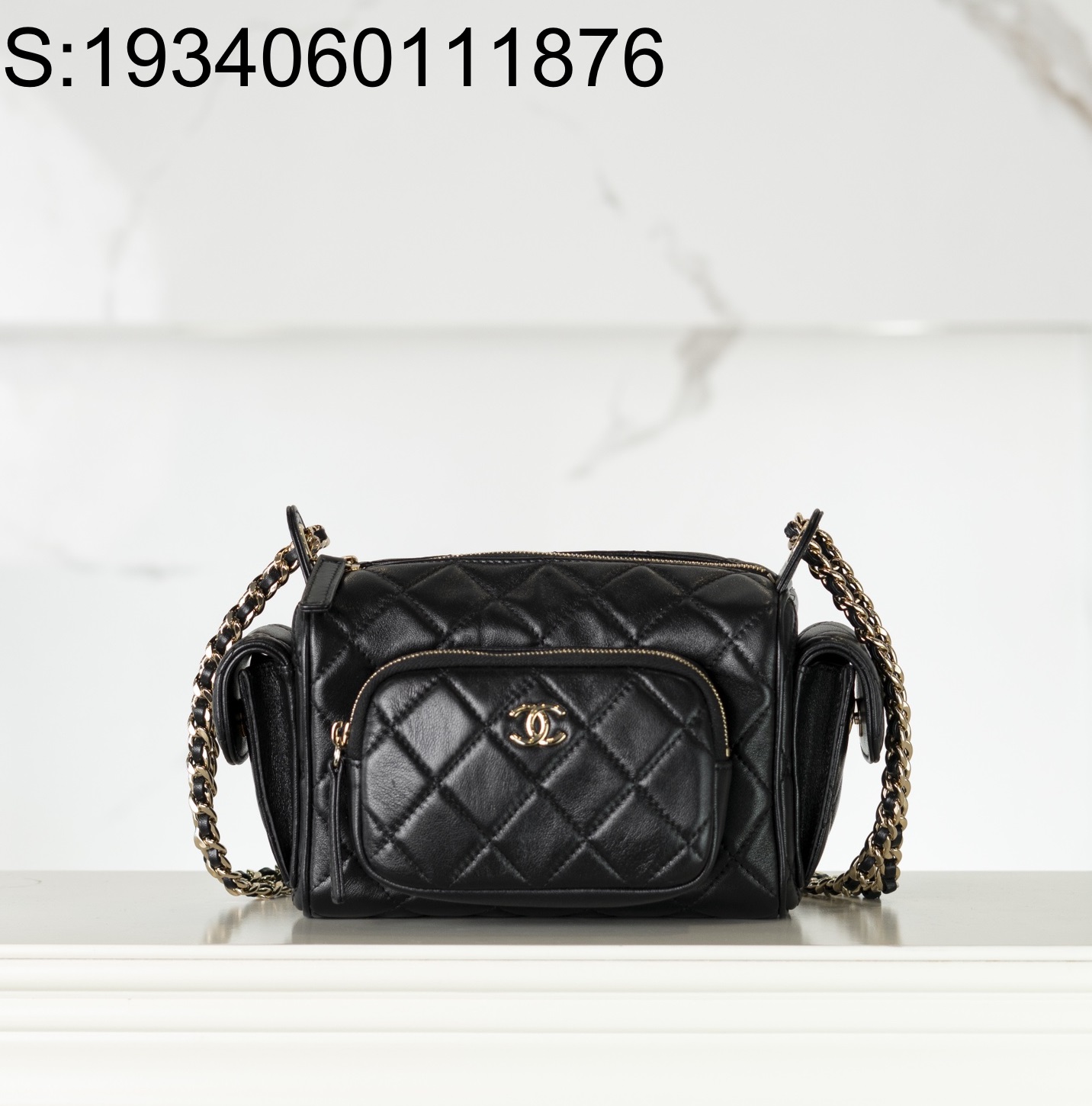 [JD] 샤넬 스몰 카메라 케이스 샤이니 크럼플드 램스킨 골드 메탈 블랙 24K 13*23*15cm 