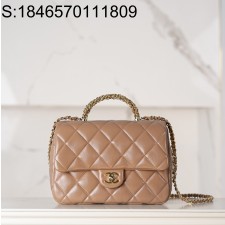 [JD] 샤넬 핸들 장식의 라지 플랩백 샤이니 램스킨 골드 메탈 누드 24B 25*17*8cm 누드 