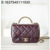 [JD] 샤넬 핸들 장식의 스몰 플랩백 샤이니 램스킨 골드 메탈 버건디 24B 19*14*8.5cm 