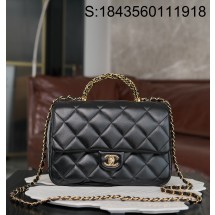 [JD] 샤넬 핸들 장식의 라지 플랩백 샤이니 램스킨 골드 메탈 블랙 24B 25*17*8cm 