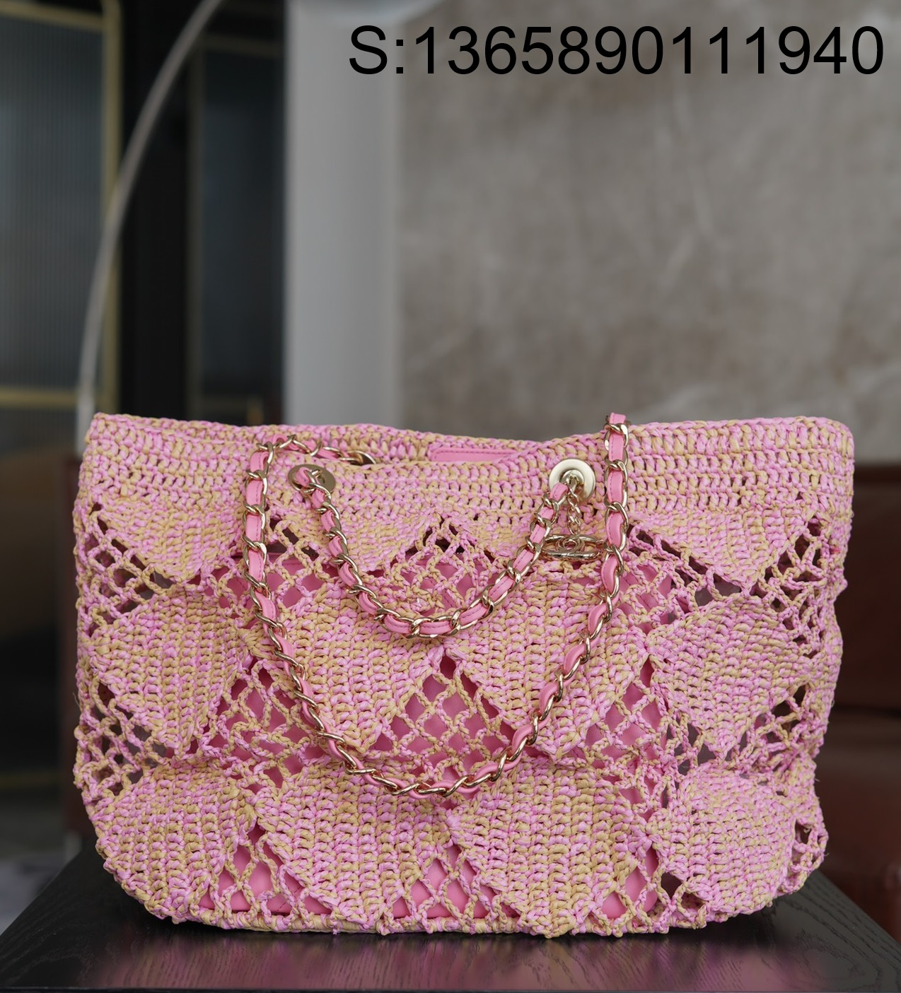 [JD] 샤넬 라지 쇼핑백 라피아 이펙트 브레이드 골드 멜탈 베이지 핑크 52*37cm 