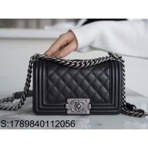 [JD] 샤넬 보이 샤넬 스몰 플랩백 그레인드 카프스킨 루테늄 메탈 블랙 12*20*8.5cm 
