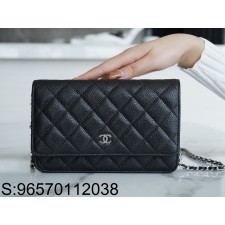 [JD] 샤넬 클래식 체인 지갑 그레인드 카프스킨 실버 메탈 19cm 블랙 WOC
