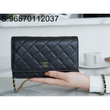 [JD] 샤넬 클래식 체인 지갑 그레인드 카프스킨 골드 메탈 19cm 블랙 WOC