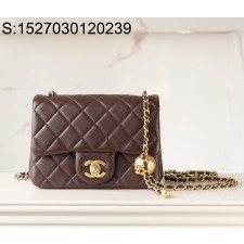 [JD] 샤넬 미니 플랩백 램스킨 골드 메탈 볼 24K CF 와인 13*18*7cm