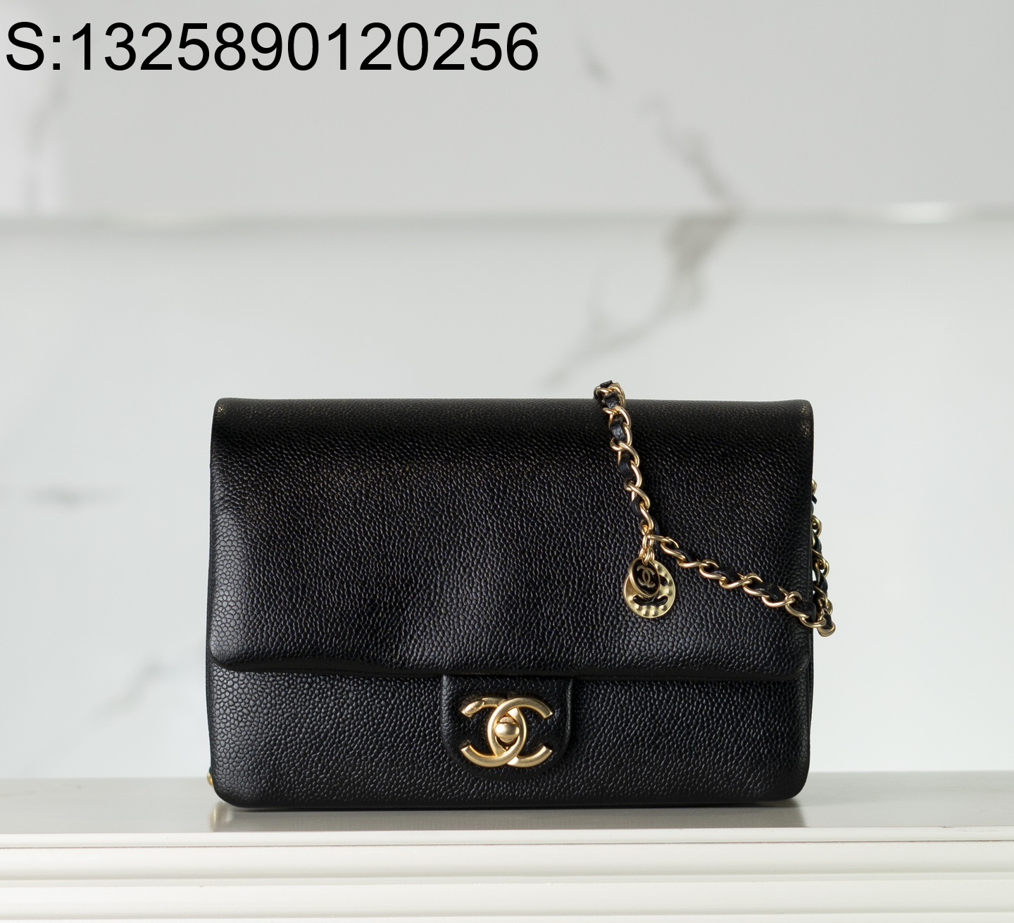 [JD] 샤넬 24K 캐비어 금장 배이직 플랩백 미디엄 13*22*7cm 블랙 CHANEL