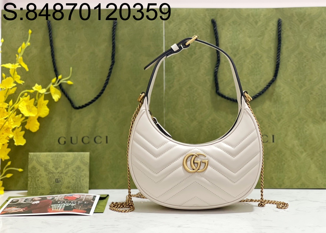 [JHL] 구찌 GG 마몽 하프 문 쉐이프 미니백 699514 21.5*11*5cm 화이트 