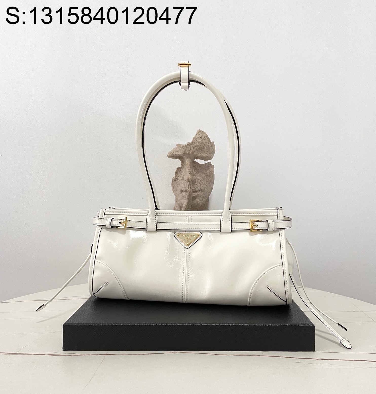 black frame 공장 프라다 보니 미디엄 가죽 핸드백 1BA426 32*15.5*12cm 화이트 