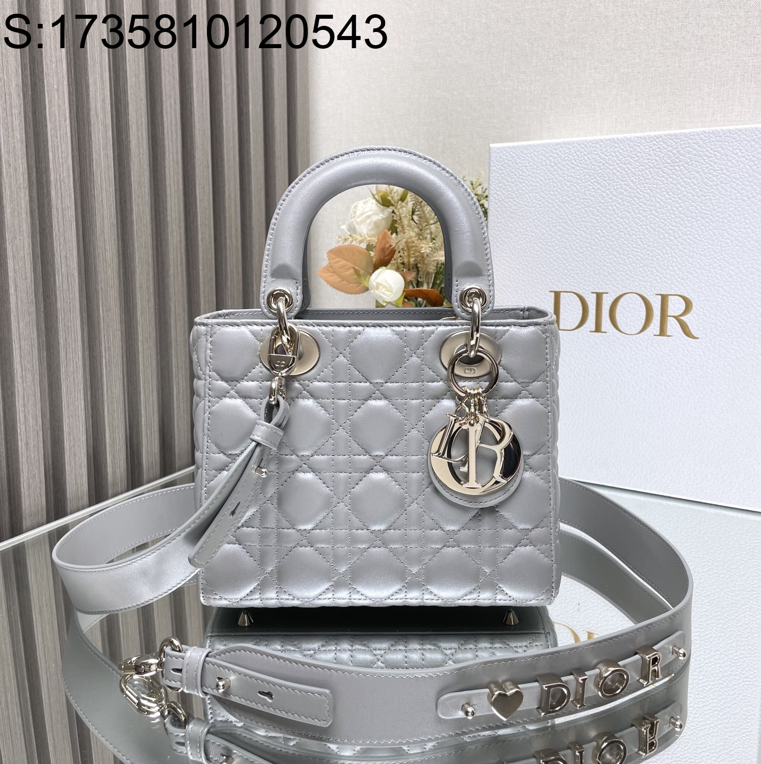 [JHL] 디올 스몰 레이디백 메탈릭 실버 금장 M0505 20*8.5*17cm 