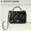 [JD]  샤넬 핸들 장식의 스몰 플랩백 샤이니 램스킨 골드 메탈 블랙 24B 19*14*8.5cm 