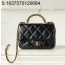 [JD]  샤넬 핸들 장식의 스몰 플랩백 샤이니 램스킨 골드 메탈 블랙 24B 19*14*8.5cm 