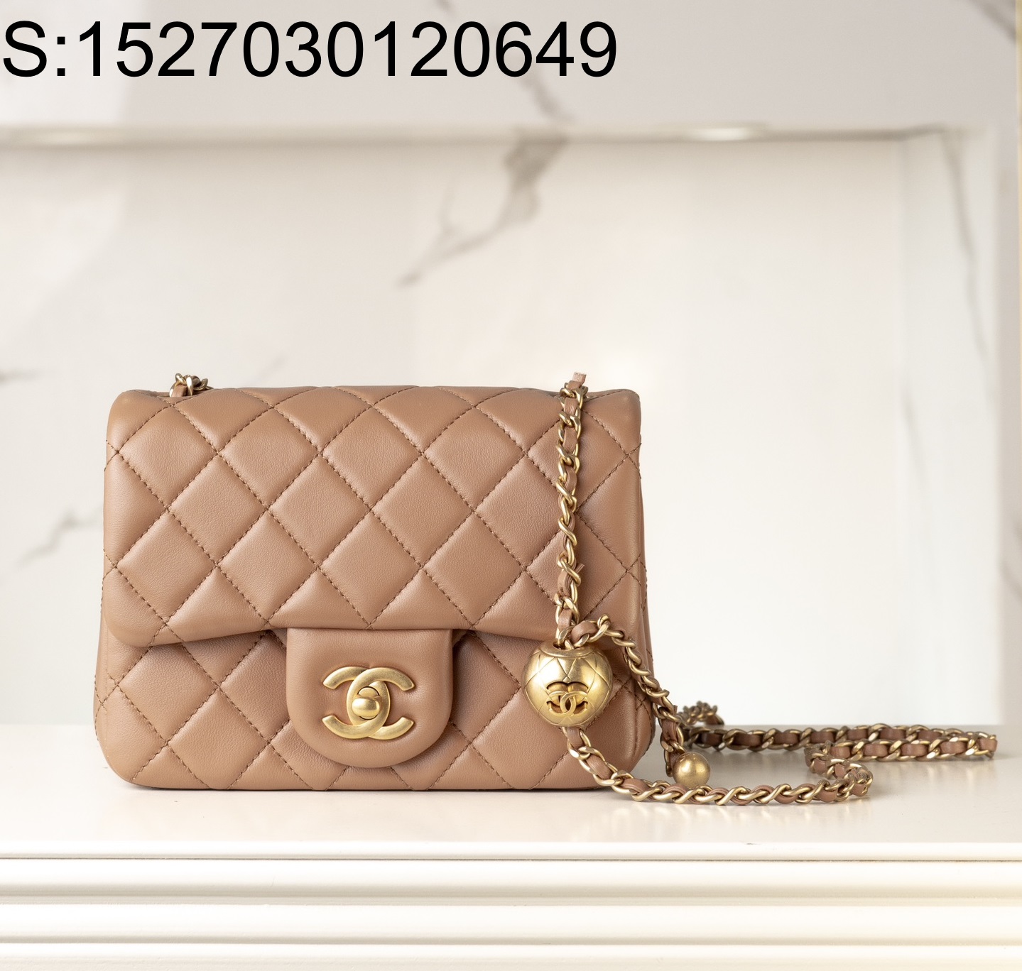 [JD] 샤넬 미니 플랩백 램스킨 골드 메탈 볼 24K CF 누드 13*18*7cm 
